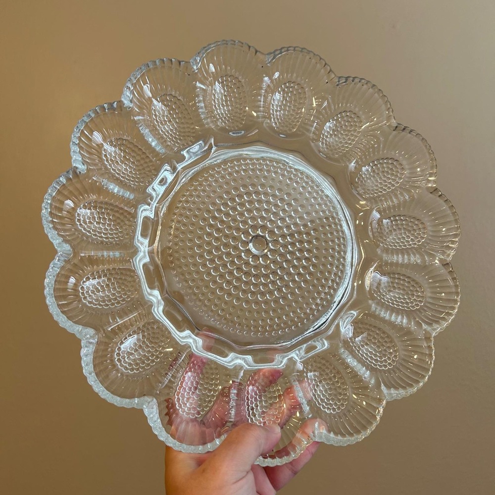 Vintage Deviled Egg Serving Plate Indiana Hobnail Glass Clear 11" Tray